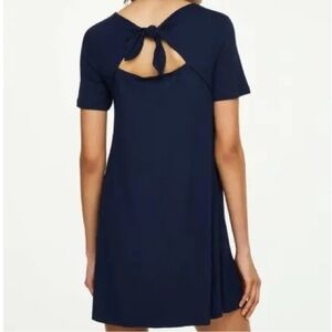 LOFT Women Navy Blue Jersey Knit Short Sleeve Tie Back T-Shirt Dress medium